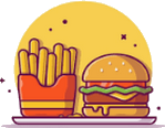 Das gemeinsame Abendessen wie Burger und Pommes